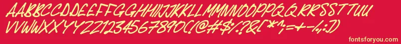 Fonte Delicious Scrawl Italic – fontes amarelas em um fundo vermelho