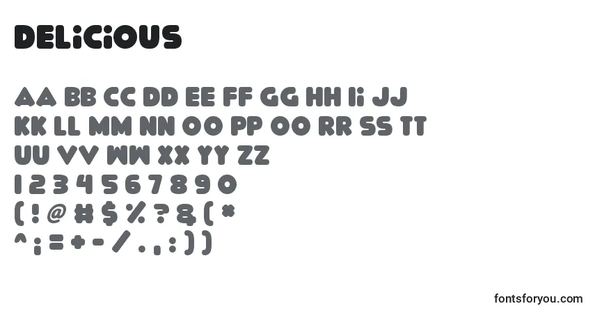 Delicious-fontti – aakkoset, numerot, erikoismerkit