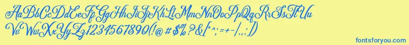 フォントDelighter – 青い文字が黄色の背景にあります。