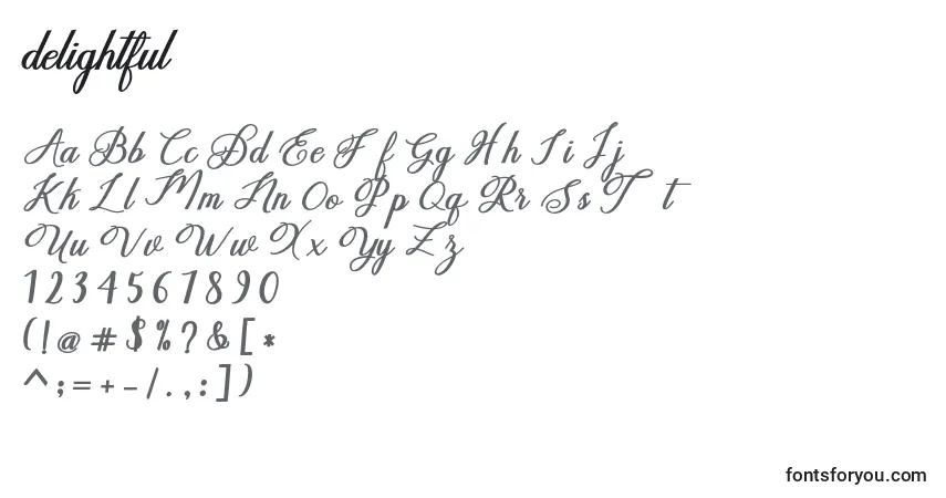 Schriftart Delightful (124806) – Alphabet, Zahlen, spezielle Symbole