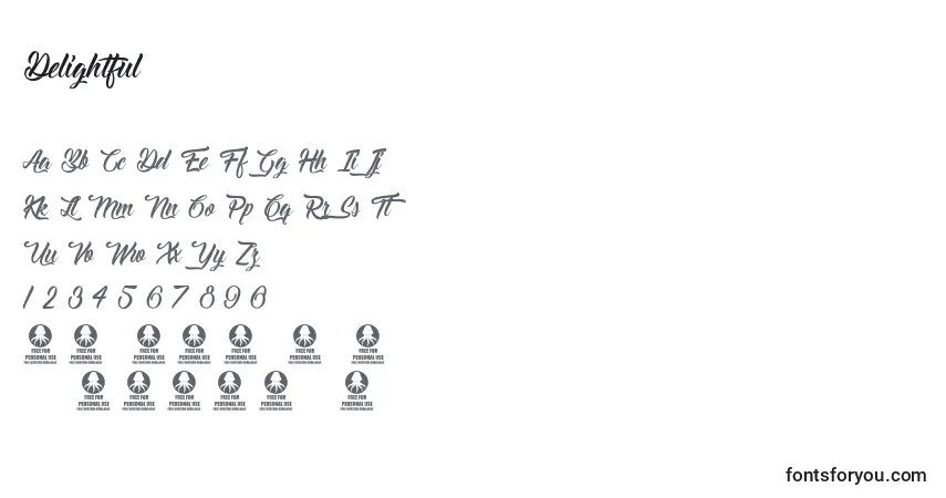 Schriftart Delightful (124807) – Alphabet, Zahlen, spezielle Symbole