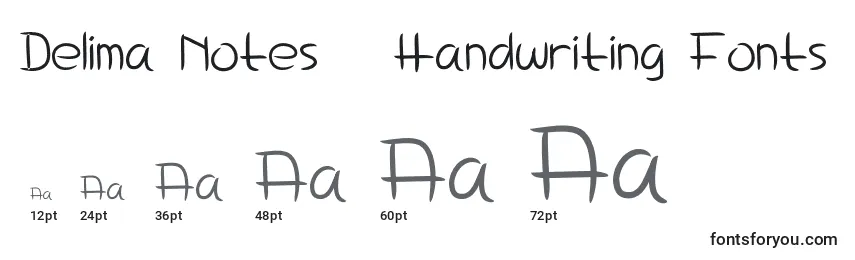 Размеры шрифта Delima Notes   Handwriting Fonts