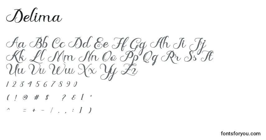 Delima (124811)-fontti – aakkoset, numerot, erikoismerkit
