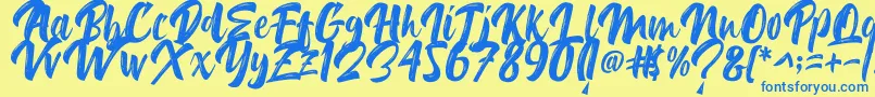 フォントDelimax – 青い文字が黄色の背景にあります。