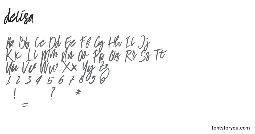 Schriftart Delisa – Alphabet, Zahlen, spezielle Symbole