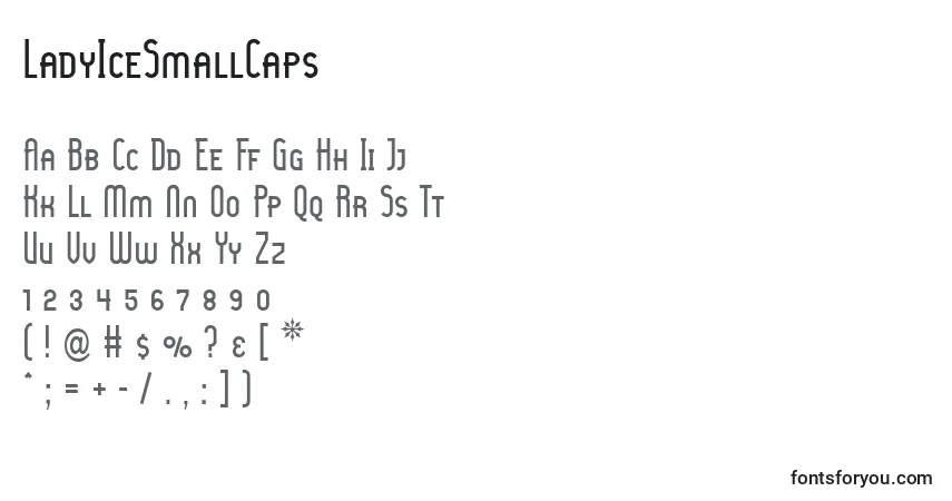 Czcionka LadyIceSmallCaps – alfabet, cyfry, specjalne znaki