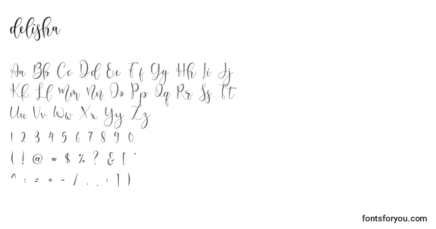 A fonte Delisha – alfabeto, números, caracteres especiais