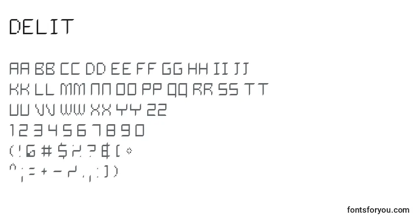 A fonte DELIT    (124823) – alfabeto, números, caracteres especiais