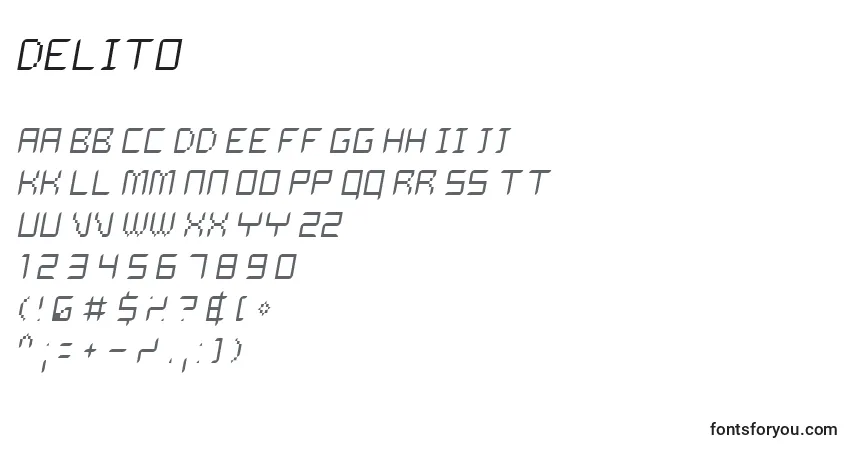 Шрифт DELITO   (124824) – алфавит, цифры, специальные символы
