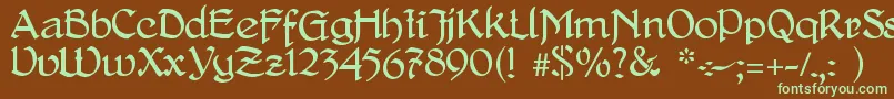 フォントDelitschAntiqua – 緑色の文字が茶色の背景にあります。