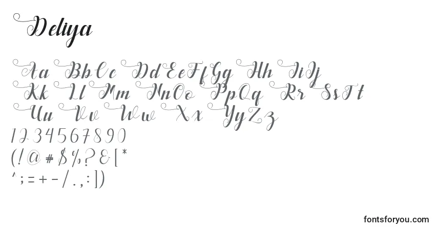 Schriftart Deliya (124829) – Alphabet, Zahlen, spezielle Symbole