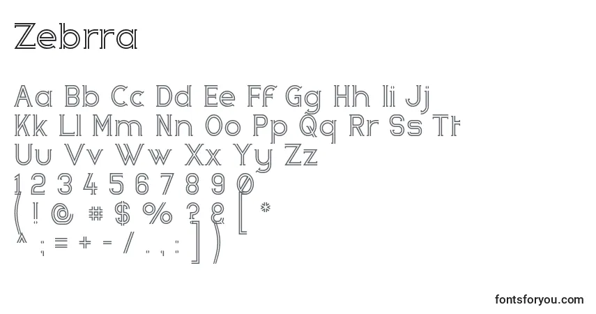 Czcionka Zebrra – alfabet, cyfry, specjalne znaki