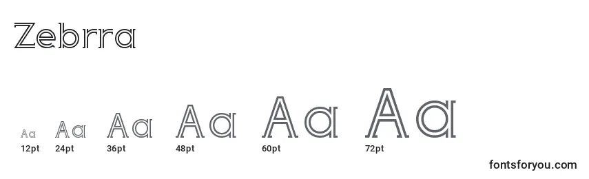 Размеры шрифта Zebrra