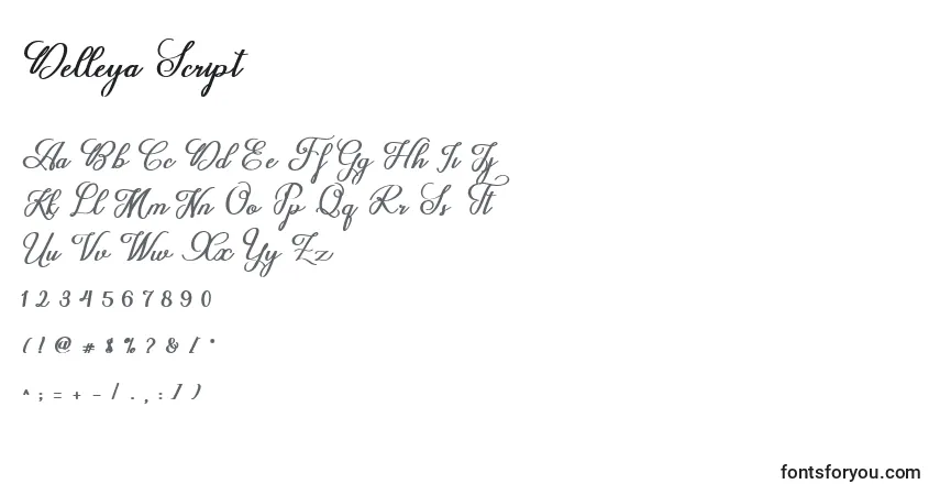 A fonte Delleya Script – alfabeto, números, caracteres especiais