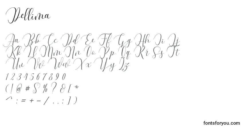 Czcionka Dellima – alfabet, cyfry, specjalne znaki