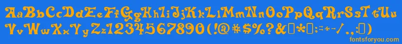 フォントdelta hey max nine – オレンジ色の文字が青い背景にあります。