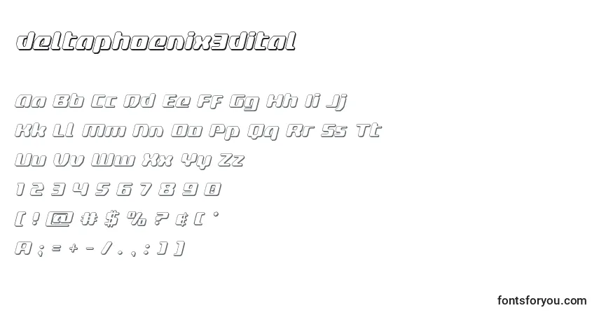 Czcionka Deltaphoenix3dital – alfabet, cyfry, specjalne znaki