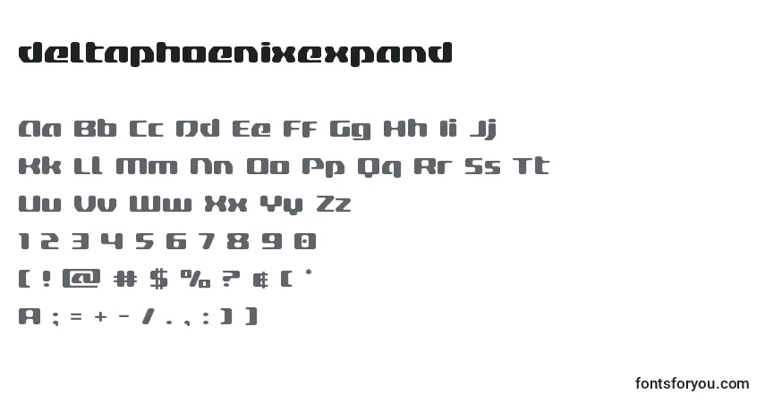 Czcionka Deltaphoenixexpand – alfabet, cyfry, specjalne znaki