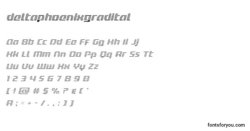 Schriftart Deltaphoenixgradital – Alphabet, Zahlen, spezielle Symbole