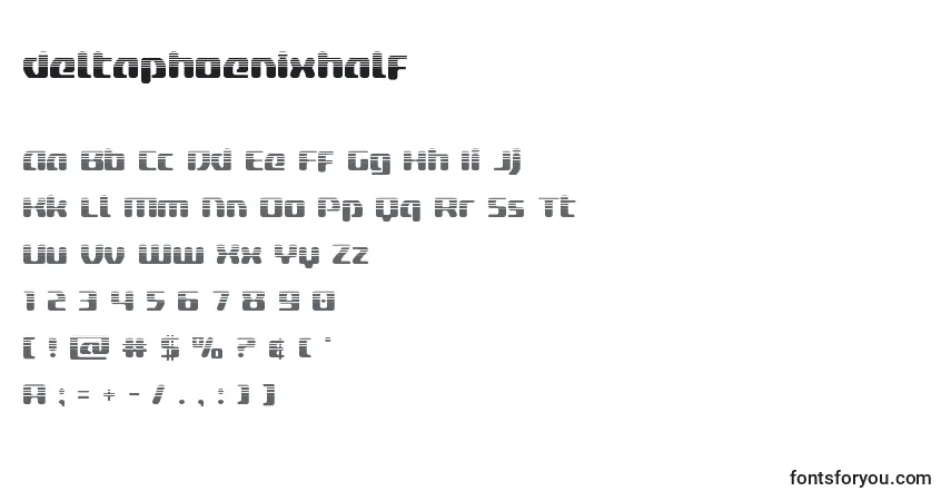 Шрифт Deltaphoenixhalf – алфавит, цифры, специальные символы