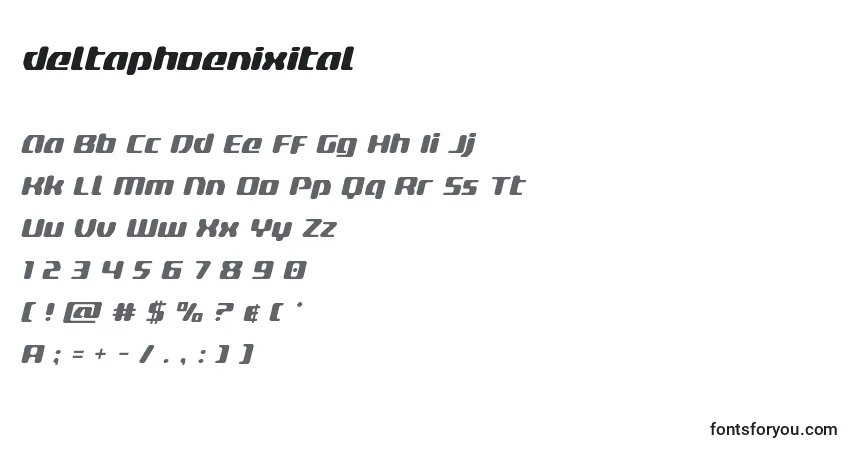 Schriftart Deltaphoenixital – Alphabet, Zahlen, spezielle Symbole