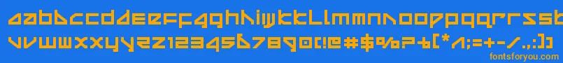 フォントdeltaraybold – オレンジ色の文字が青い背景にあります。