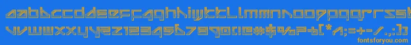 フォントdeltaraychrome – オレンジ色の文字が青い背景にあります。