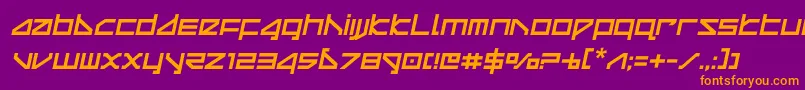 deltaraycompactsemital-Schriftart – Orangefarbene Schriften auf violettem Hintergrund