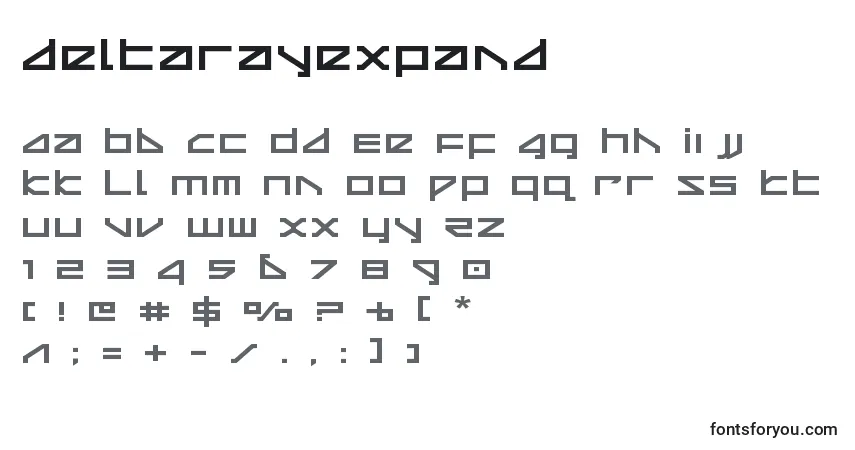 Schriftart Deltarayexpand (124894) – Alphabet, Zahlen, spezielle Symbole