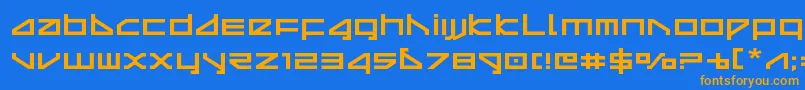 フォントdeltarayexpand – オレンジ色の文字が青い背景にあります。