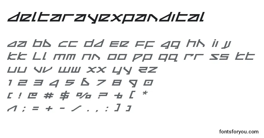 A fonte Deltarayexpandital (124896) – alfabeto, números, caracteres especiais