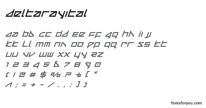 Schriftart Deltarayital – Alphabet, Zahlen, spezielle Symbole