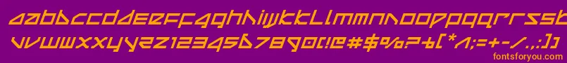 deltarayital-Schriftart – Orangefarbene Schriften auf violettem Hintergrund