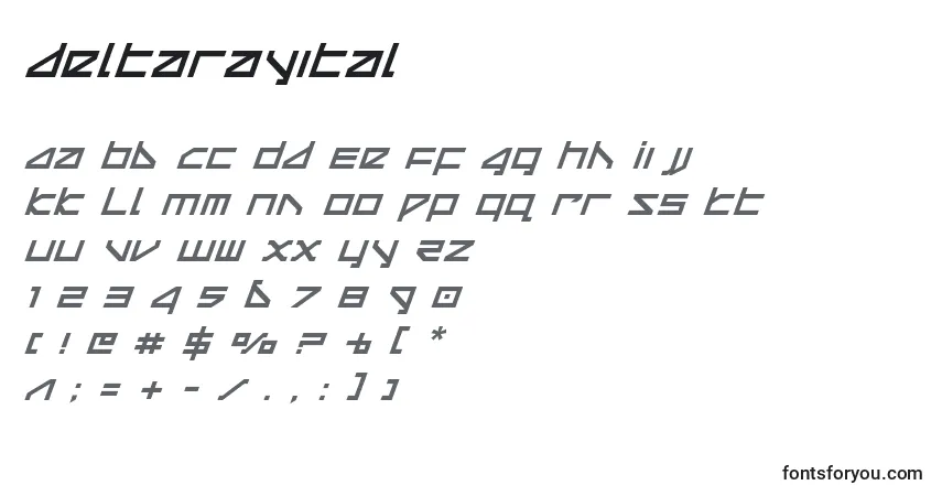Schriftart Deltarayital (124902) – Alphabet, Zahlen, spezielle Symbole