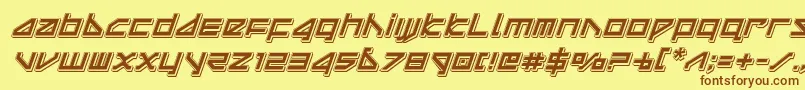 フォントdeltaraypunchital – 茶色の文字が黄色の背景にあります。