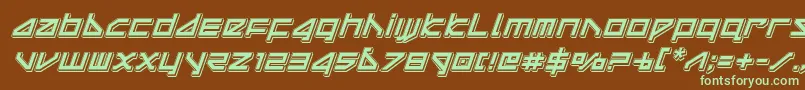 フォントdeltaraypunchital – 緑色の文字が茶色の背景にあります。