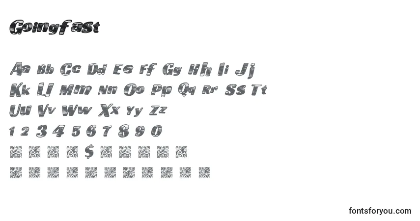 Czcionka Goingfast – alfabet, cyfry, specjalne znaki