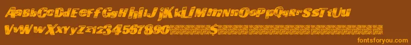 フォントGoingfast – オレンジ色の文字が茶色の背景にあります。