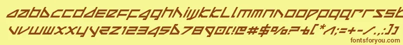 フォントdeltaraysuperital – 茶色の文字が黄色の背景にあります。