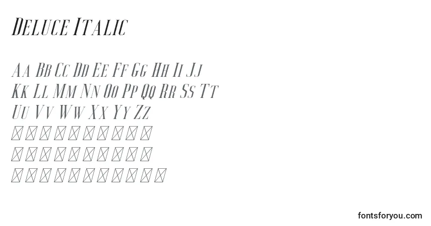 Schriftart Deluce Italic – Alphabet, Zahlen, spezielle Symbole