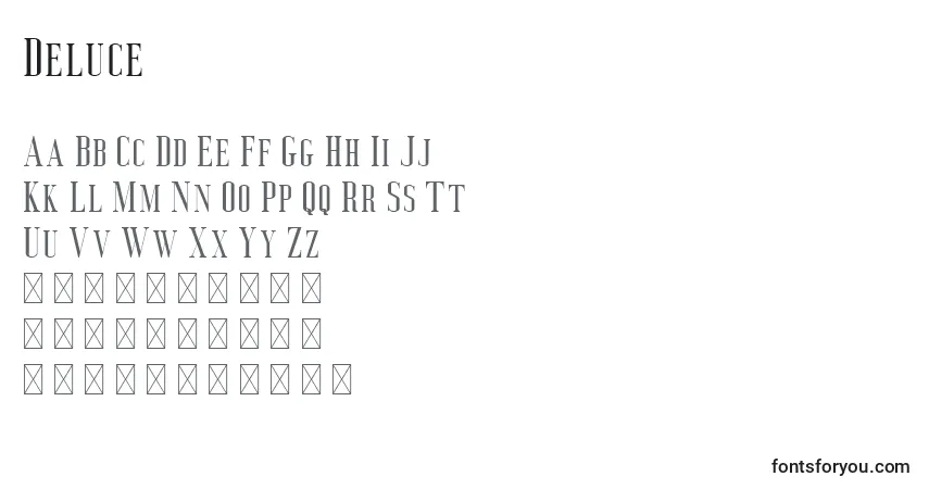 Schriftart Deluce (124922) – Alphabet, Zahlen, spezielle Symbole