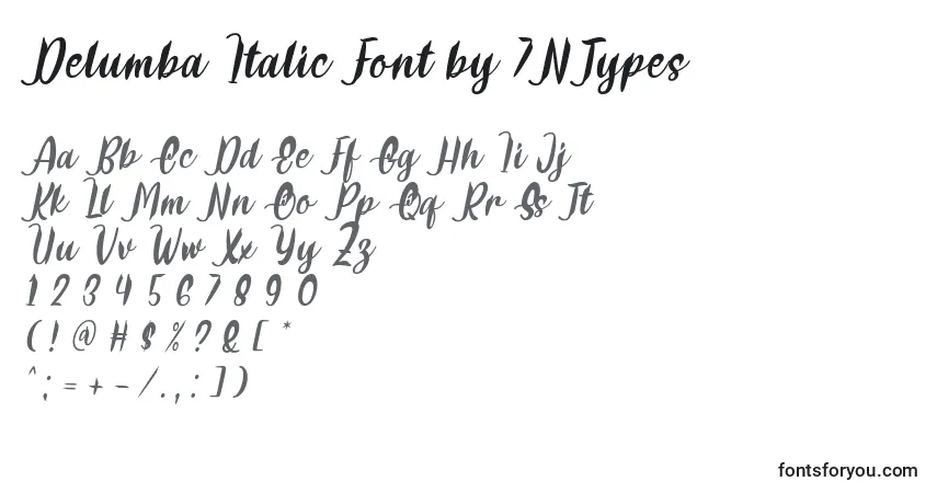 Delumba Italic Font by 7NTypesフォント–アルファベット、数字、特殊文字