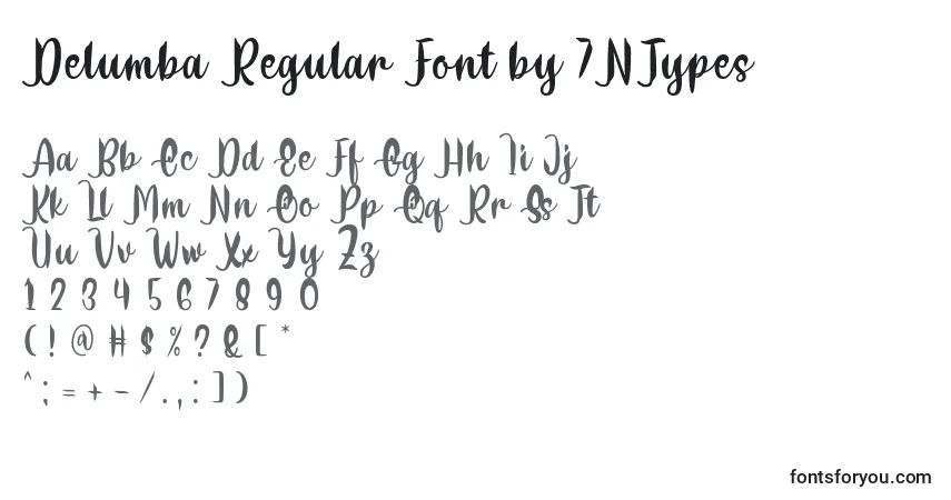 A fonte Delumba Regular Font by 7NTypes – alfabeto, números, caracteres especiais