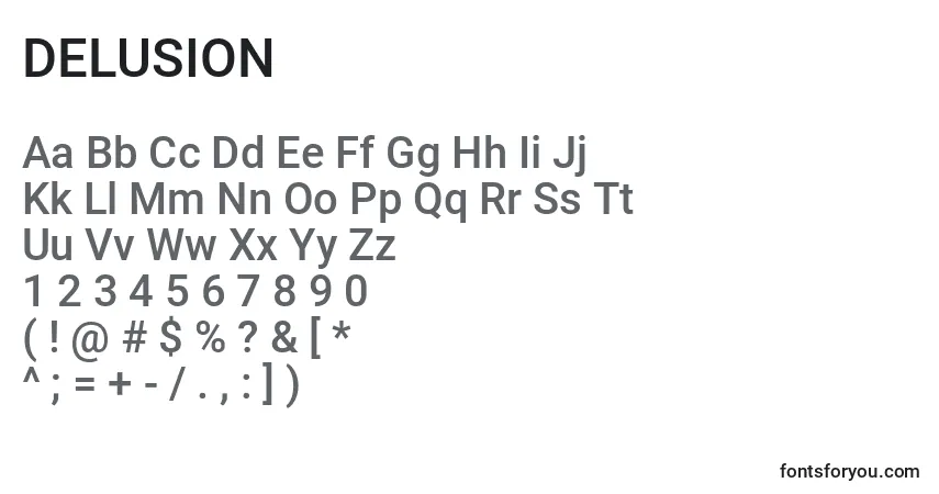 Czcionka DELUSION (124925) – alfabet, cyfry, specjalne znaki