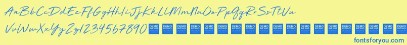 Deluxe Edition   Demo-Schriftart – Blaue Schriften auf gelbem Hintergrund