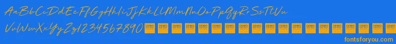 Deluxe Edition   Demo-Schriftart – Orangefarbene Schriften auf blauem Hintergrund