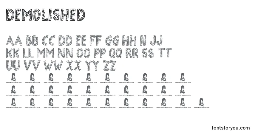 A fonte Demolished (124931) – alfabeto, números, caracteres especiais