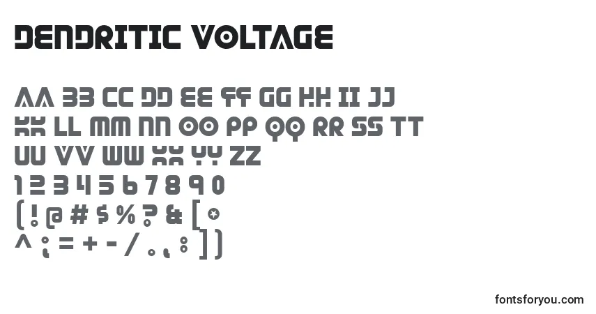 Schriftart Dendritic voltage – Alphabet, Zahlen, spezielle Symbole