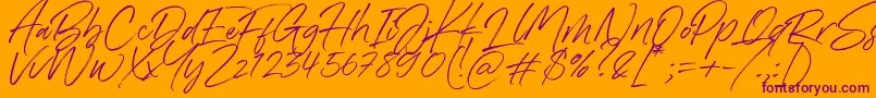 Denmark-Schriftart – Violette Schriften auf orangefarbenem Hintergrund