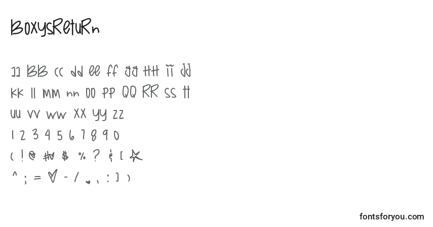 Czcionka Boxysreturn – alfabet, cyfry, specjalne znaki